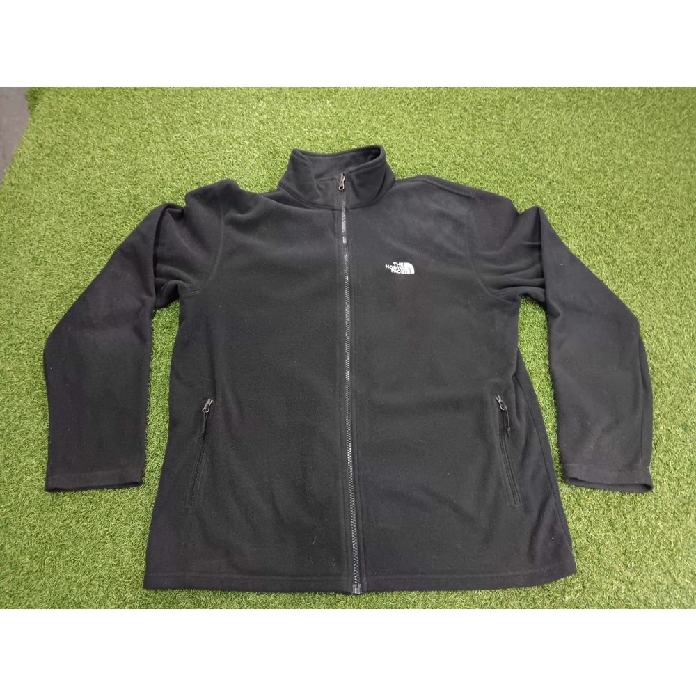 The North Face Fleece Jacket Mens‎ Large Black Logo Mock Neck Full Zip Casual
